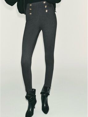 ZARA Pinstriped Button Leggings- Charcoal
